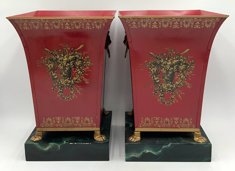 Pair of Italian Red Toleware Planters