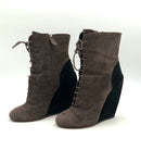 ALAIA Taupe/Black Suede Curved Wedge Lace Up Boots 39.5 AS IS