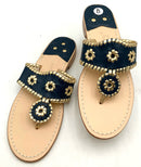 JACK ROGERS Navy/Gold Leather Original Jacks Sandals 8