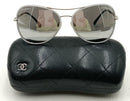 CHANEL Silver Frame Black Textured Side Mirrored Lens Pilot Aviator Sunglasses
