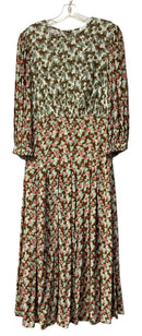 GHOST London Green/Pink/Brown Floral Pleated 3/4 Sleeve Dress