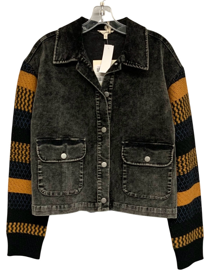 MYSTREE Grey Mineral Wash Corderoy w/Orange/Black Knit Sleeves Jacket