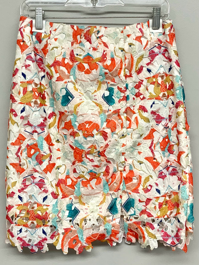 ABBEY GLASS Ivory Multi Lace Cutout Pencil Skirt