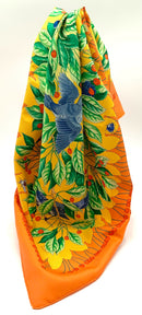 HERMES Orange Yellow Multi Silk Les Merises Wild Cherries & Bird Motif Scarf