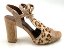 DONALD PLINER Cream Rust Tan Leopard Calf Hair Cork H/H Sandals 7.5