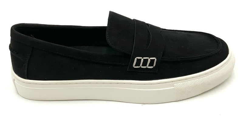 J SLIDES Urban Sport Black Faux Suede Penny Loafer Slip Ons 7