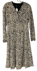 JESSIE LIU Black/Cream Paisley Lace V-Neck L/S Dress