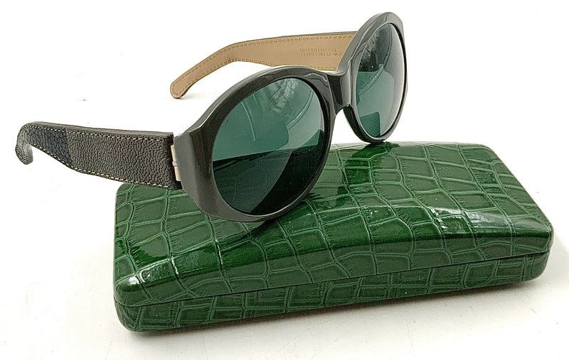 PERRIN Grey Frame Twotone Leather Arm Sunglasses