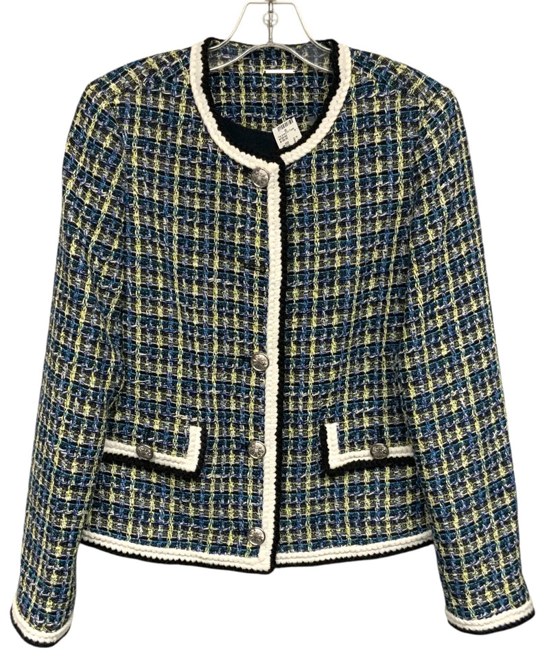 ELIE TAHARI Black Blue Citron White Tweed B/D Jacket