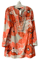 LAFAYETTE 148 Orange/Black/Grey Floral w/Beaded Detail "Montego"  L/S Tunic