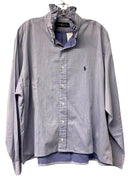 Blue w/Striped Ruffle Collar Upcycled L/S B/D Top