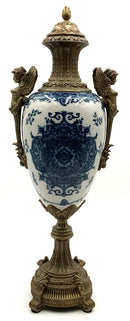 Blue & White Porcelain & Brass Urn