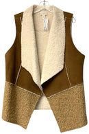 CHICOS Brown/Cream Patchwork Sherpa/ Faux Suede Vest