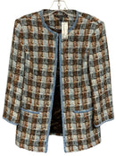 BROOKS BROS Blue Rust Metallic Tweed Windowpane 3/4 Slv Jacket