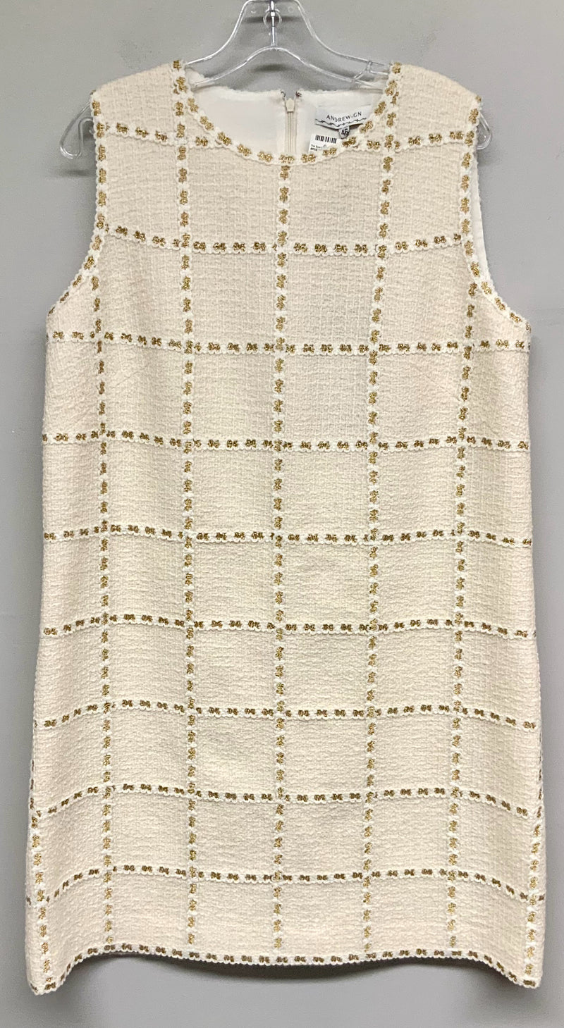 ANDREW GN Cream/Gold Metallic Panel S/L Shift Dress