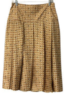 TORY BURCH Orange/Brown/ Basketweave Silk L/S B/D Top w/Pleated Skirt 2 PC