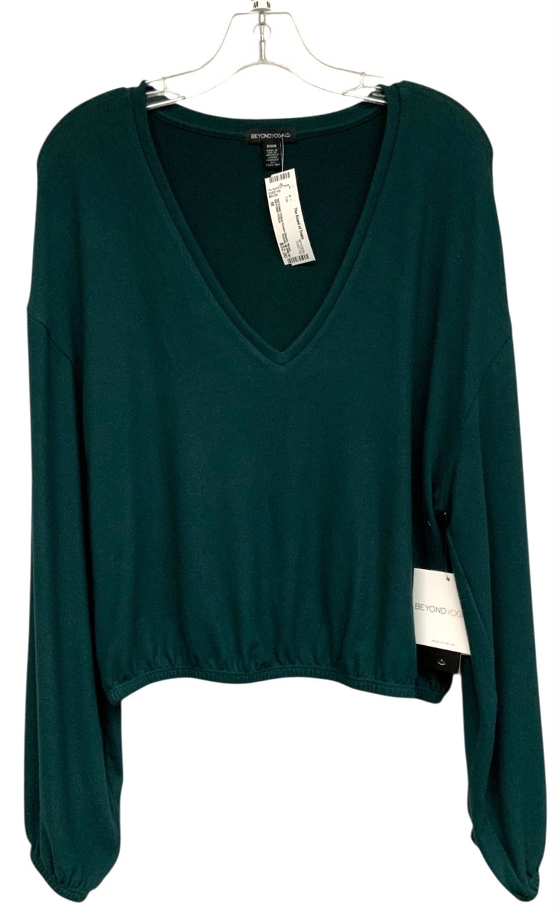 BEYOND YOGA Green Elastic Waist V-Neck L/S Top