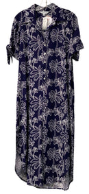 LA MER LUX Navy/White Palm Tree Tie Sleeve Dress
