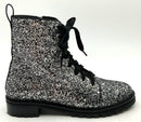 KATE SPADE Black/Silver Glitter "Jemma" Combat Boots 8.5