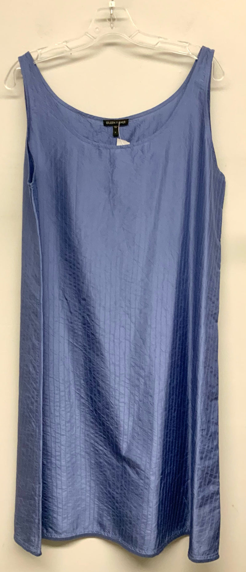 EILEEN FISHER Blue Stitched Scoop Neck S/L Silk Dress