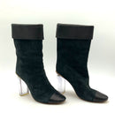 CHLOE Black Suede Leather Cuff Lucite Heel Apache Boots 40