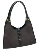 GUCCI Vintage Black Leather Slate Canvas Shoulder Bag