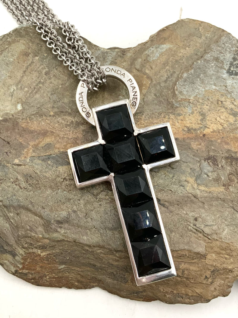 PIANEGONDA Sterling &  Smoky Quartz Cross Necklace