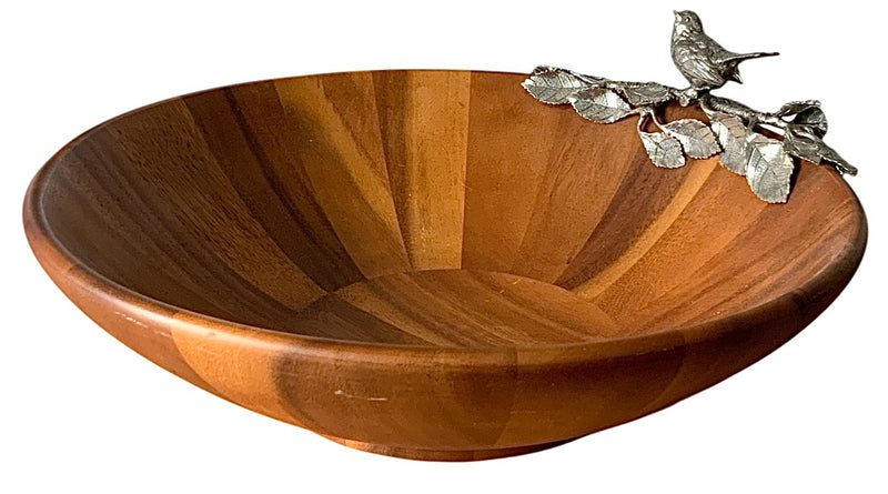 Vagabond House Teak Salad Bowl with Bird Accent