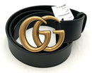 GUCCI Black Leather GG Marmont Buckle Belt
