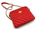 ST JOHN Red Quilted Leather w/Goldtone Hardware Shoulder Handbag