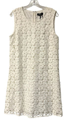 DKNY White w/White Floral Lace Overlay S/L Dress
