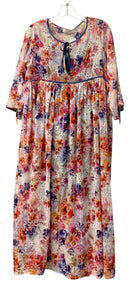 JOHNNY WAS White/Pink/Blue/Multi Floral "Summer Days" Eyelet Midi Dress