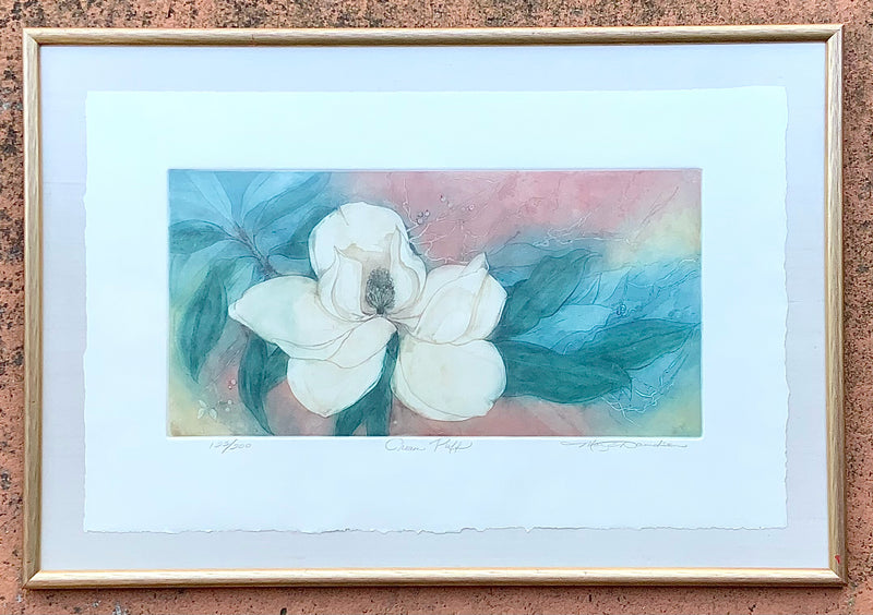 Signed Watercolor Engraving of Magnolia