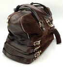 JIMMY CHOO Brown Leather Perforated Suede Double Zipper Satchel