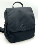 TORY BURCH Black Nylon Leather Trim Flap Closure Backpack