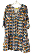 ROLLER RABBIT Orange/Teal/Blue/White Pineapple Print V-Neck 3/4 Sleeve Dress