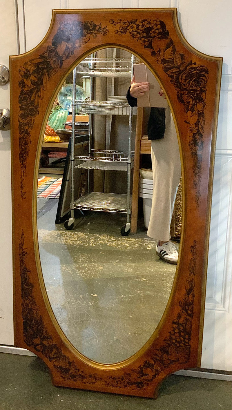 Oval Wood Mirror with Black Fruit Design