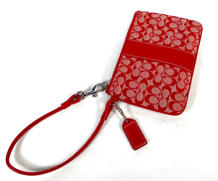 COACH Vintage Red Leather Signature Print Wristlet