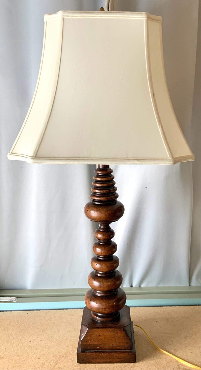 Turned Wood Column Lamp with Square Shade