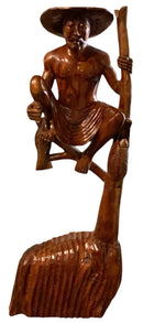 Carved Wood Stilt Fisherman Sculpture