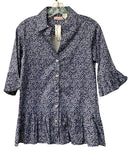 TIZZIE Navy/White Print Bell Sleeve B/D Peplum Top