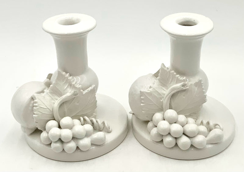 Signed Pair of NEIMAN MARCUS White Pottery Candlesticks