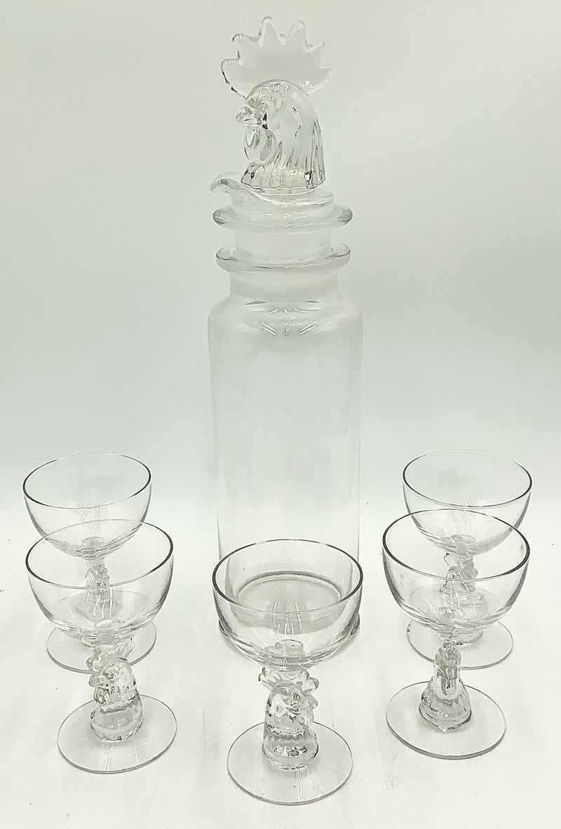 Heisey Cobel Rooster Cocktail Shaker with Five Glasses