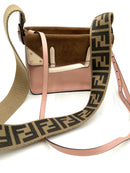 FENDI Pink Cream Leather Brown Suede Flip Crossbody Bag