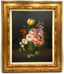 Oil on Canvas of Flowers in Vase in Gold Frame