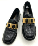 PRADA Black Woven Leather Brasstone Buckle Loafers 39.5