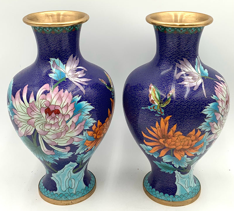 Pair of Blue Cloisonne Vases