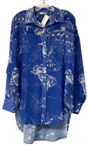 AMANDA UPRICHARD Blue White Sheer Scenic Print L/S B/D Tunic Top