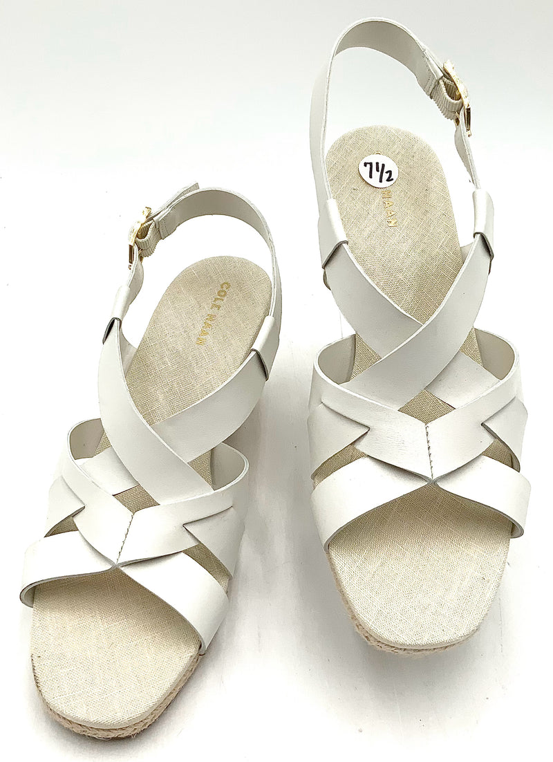 COLE HAAN White Lea Espadrille Wedge Sandals 7.5