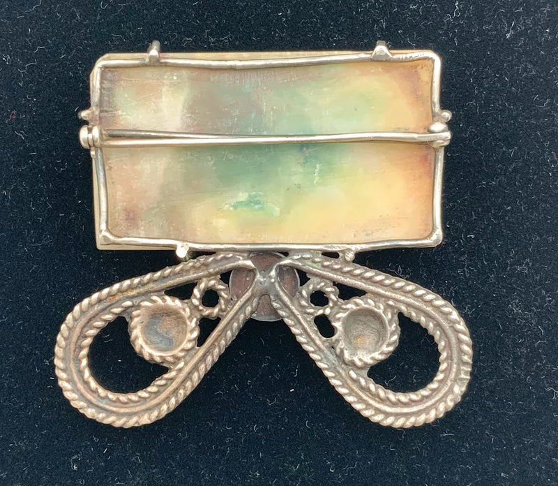 Sterling Carved Quartz Brooch